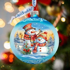 Winter Friends Ball Glass Ornament by G. Debrekht - Christmas Santa Snowman Decor - 73373