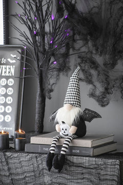 Sitting Gnome With Wings & Plaid Hat, For Halloween Decor