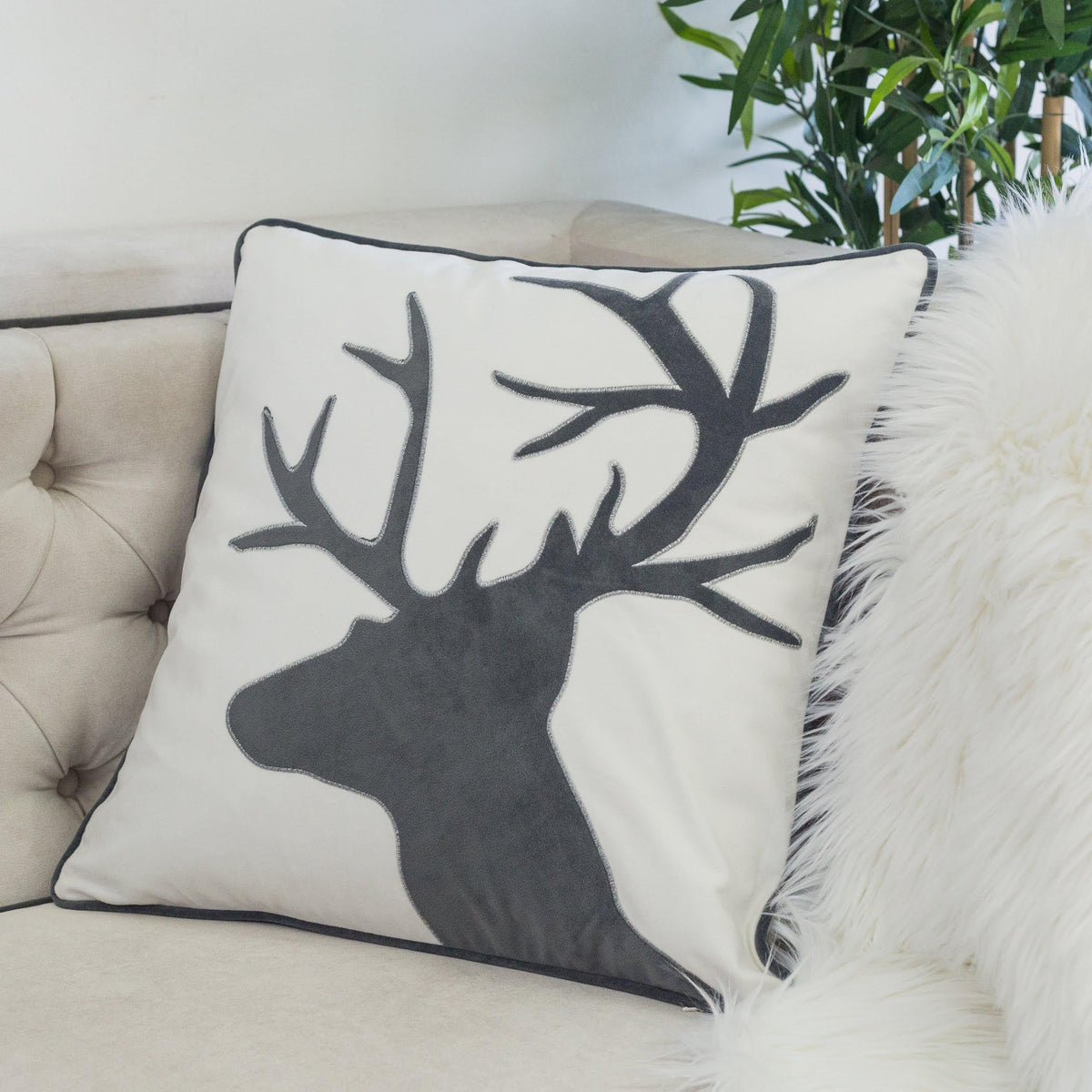 Holiday Reindeer Velvet Accent Pillow 20x20 with Festive Reindeer Design – Multiple Colors
