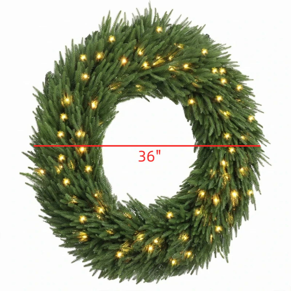 36-Inch Pre-Lit Christmas Wreath with Warm White Lights - Green