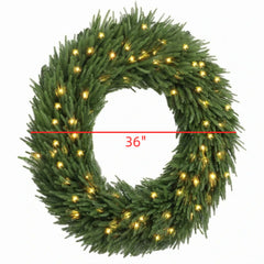 36-Inch Pre-Lit Christmas Wreath with Warm White Lights - Green