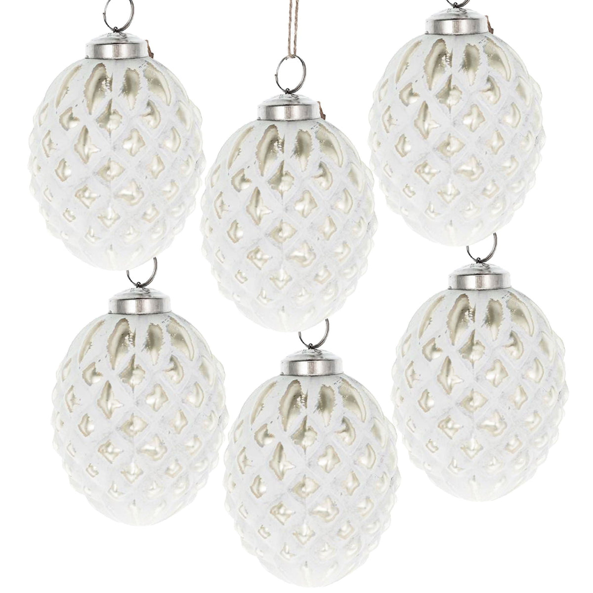 White Glass Christmas Ball Ornaments with Elegant Hanging Design - Set of 6