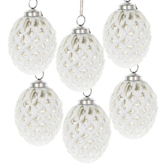 White Glass Christmas Ball Ornaments with Elegant Hanging Design - Set of 6