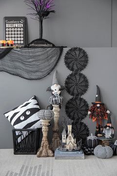 Cardboard Lighted Haunted House, Tabletop Holiday Halloween Decor, Battery Powered - Beige / Black