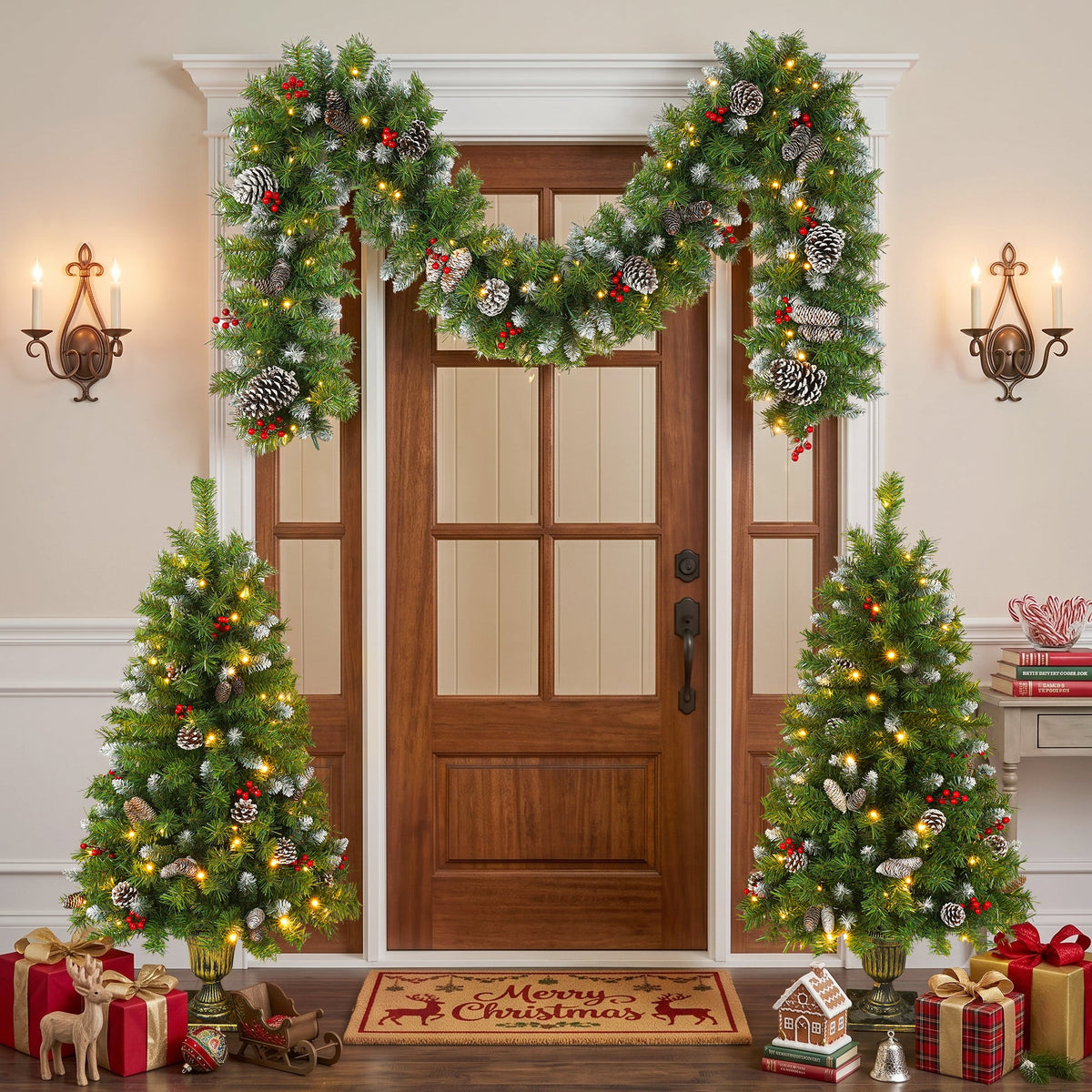 Pre-Lit Artificial Christmas Tree 3-Piece Set with LED Lights - Green