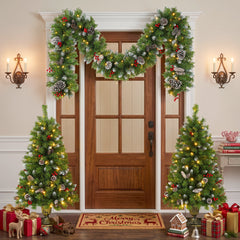 Pre-Lit Artificial Christmas Tree 3-Piece Set with LED Lights - Green