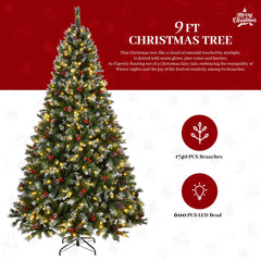 9-Foot Pre-Lit Pre-Decorated Pine Artificial Christmas Tree, 600 Lights, Green