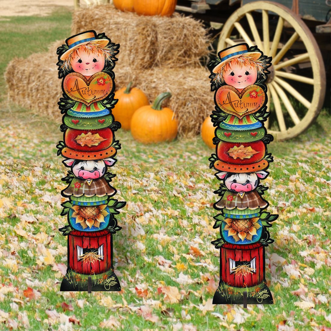 For the Love of Autumn Set of 2 Walkway Greeters Outdoor Decor by Jamie Mills-Price - Halloween Thanksgiving Decor