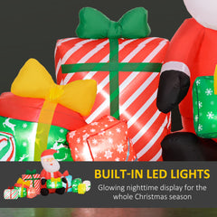 Inflatable Santa Claus with Gift Boxes and LED Lights - Red/White