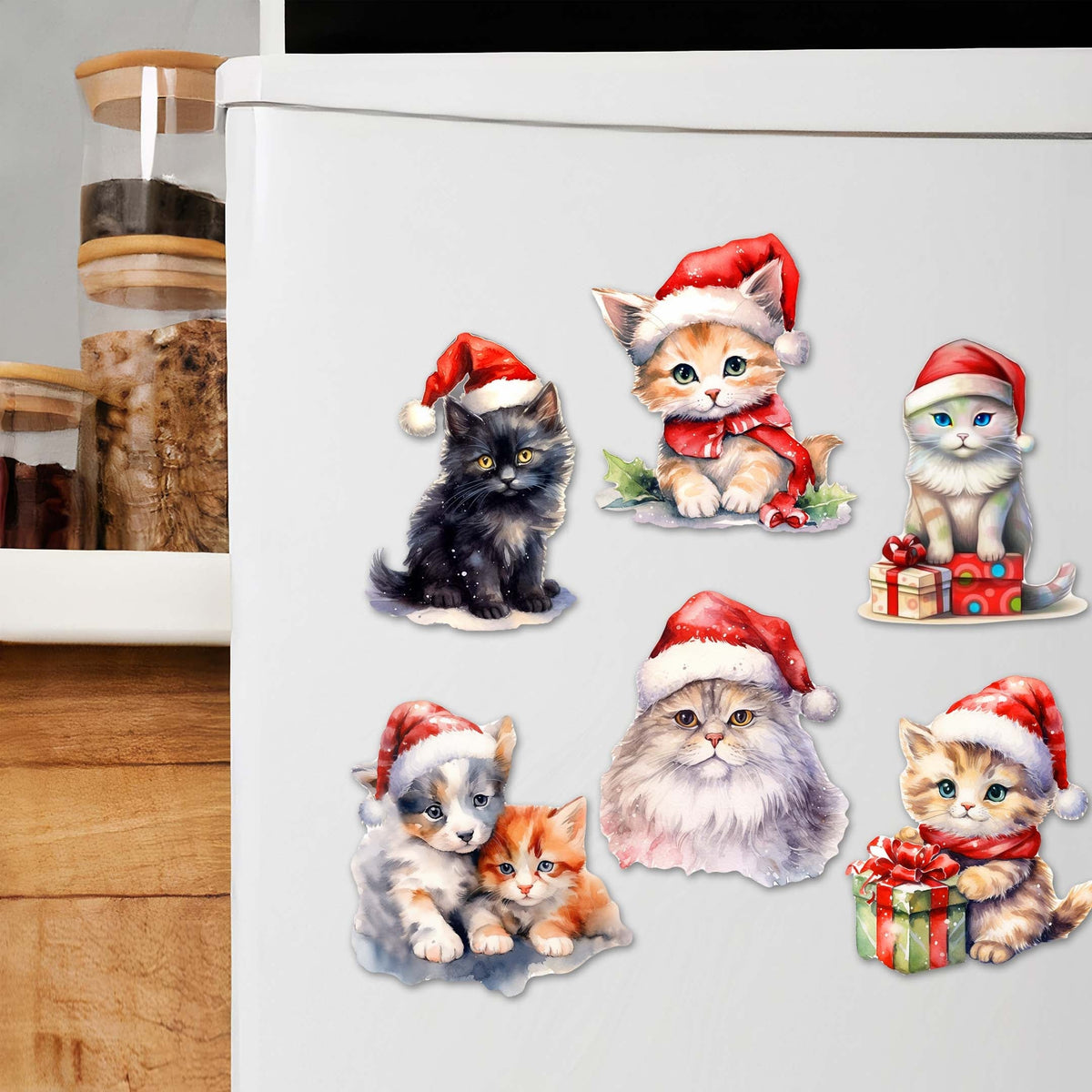 Christmas Cats Decorative Eco Wood Magnets Set of 6 by G. Debrekht - Pets Dog and Cat Decor