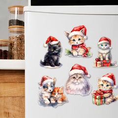 Christmas Cats Decorative Eco Wood Magnets Set of 6 by G. Debrekht - Pets Dog and Cat Decor - 8090016G-S6