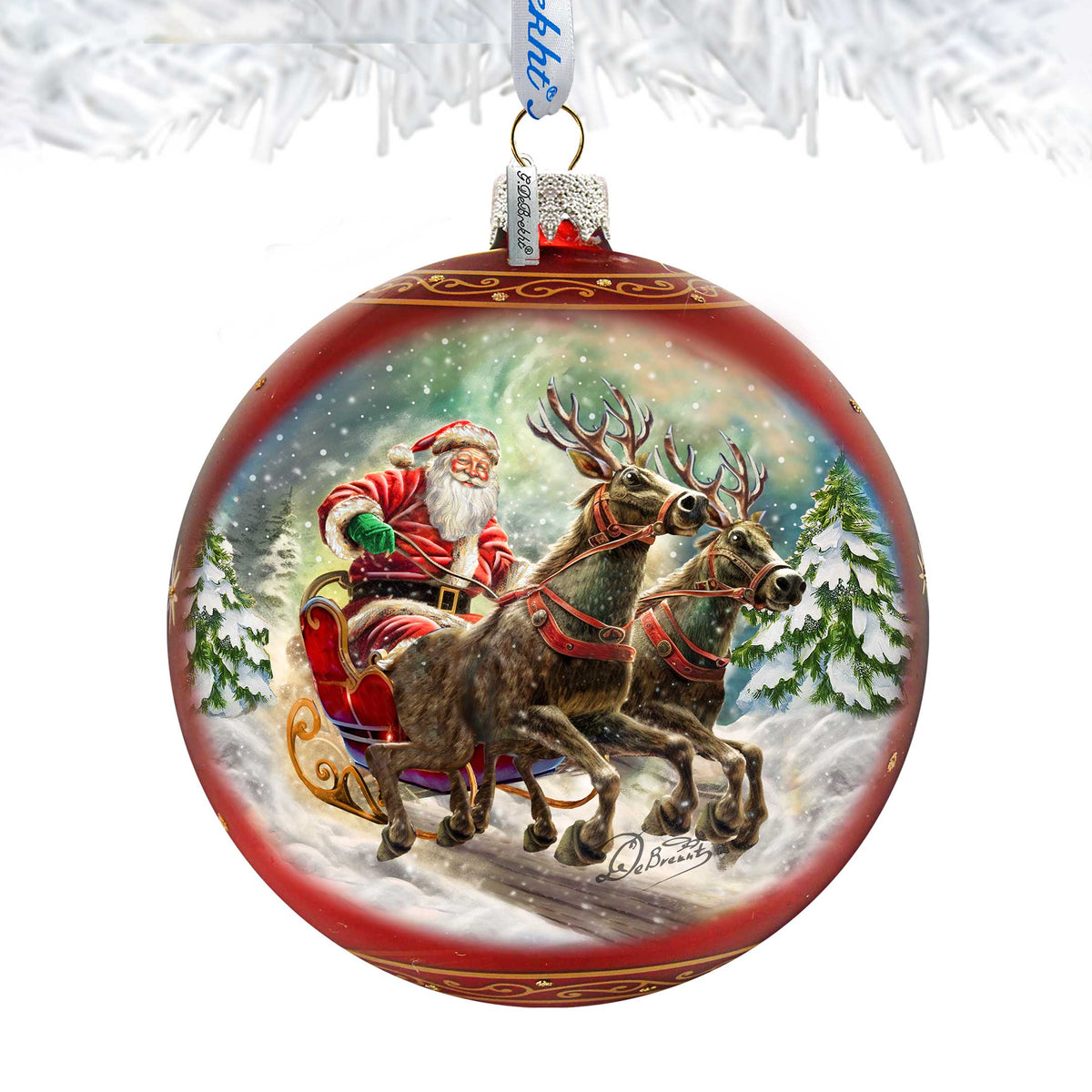 Speedy Sleigh Lg Glass Ornament by G.Debrekht Christmas Santa Snowman Decor - 73959
