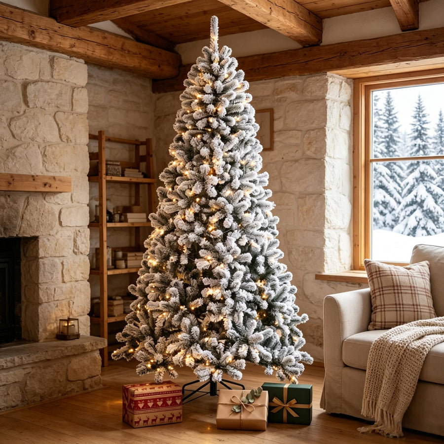 6 ft Pre-Lit Snow-Flocked Northern Pine Christmas Tree