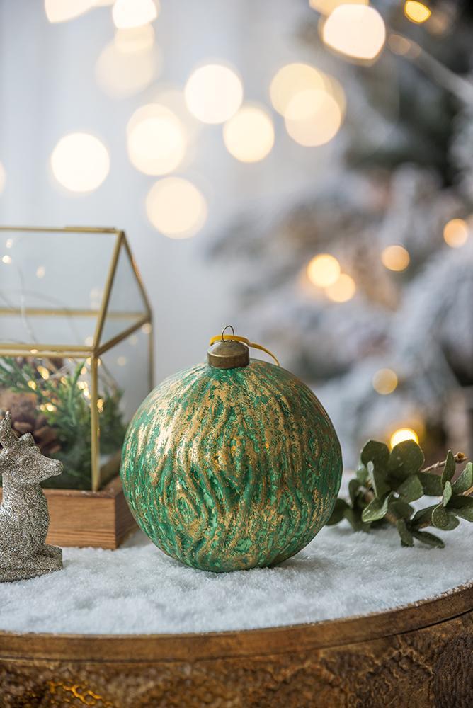 Glass Christmas Ball Ornaments with Decorative Finish - Green, Gold, Red