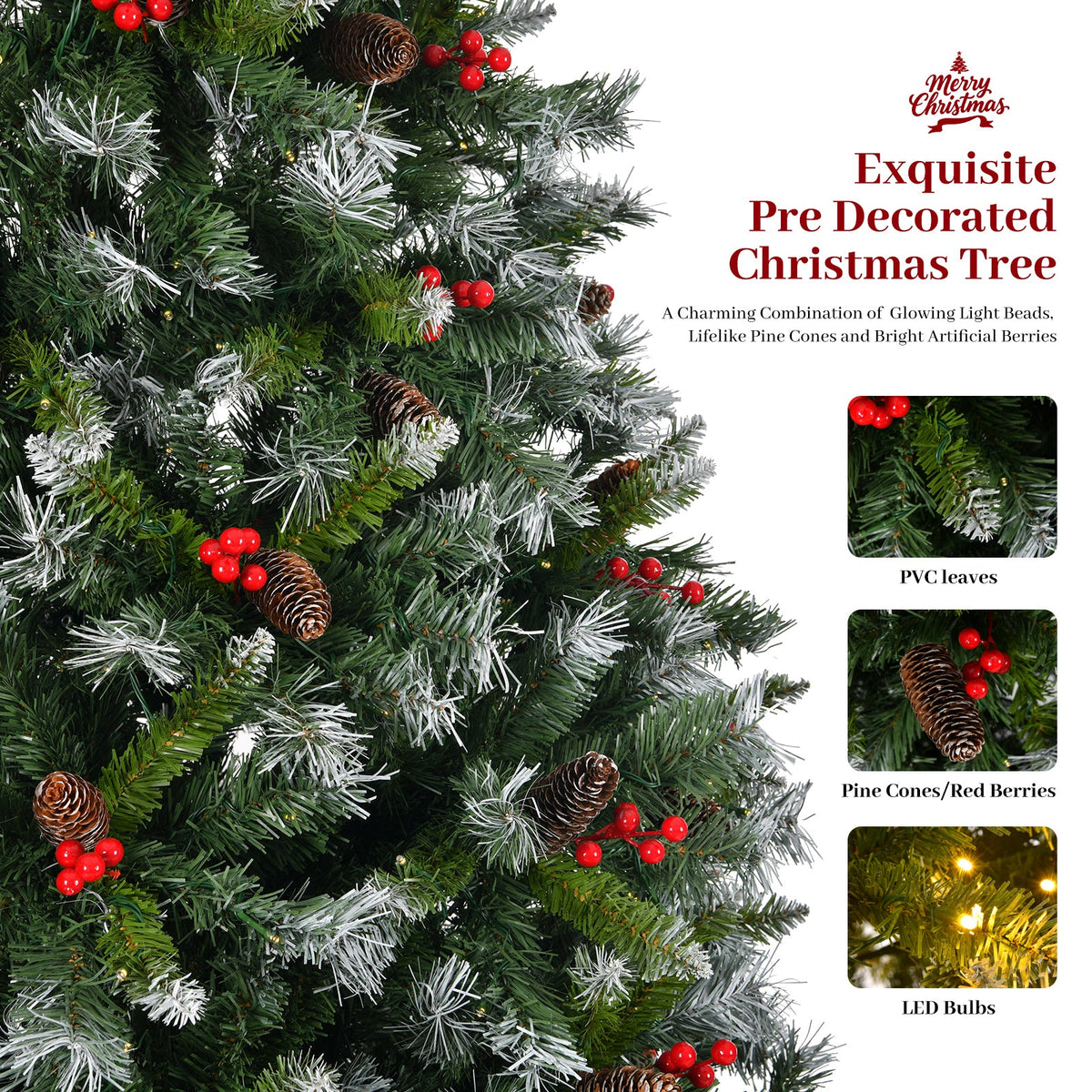 9-Foot Pre-Lit Pre-Decorated Pine Artificial Christmas Tree, 600 Lights, Green