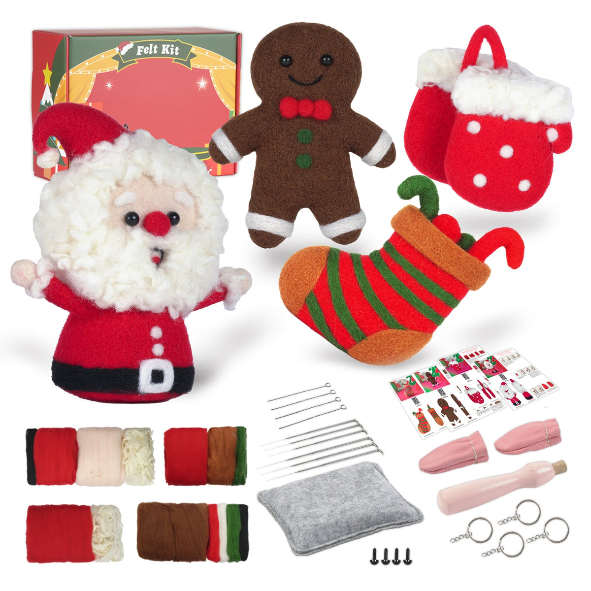 Santa Gingerbread Stocking and Mitten Christmas Needle Felting Kit by Wizardi F07N8-Z-10
