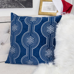 Holiday Velvet Pillow with Embroidered Snowflakes - Blue