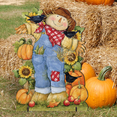 Front Yard Fall Decoration - Harvest Scarecrow - Freestanding - Handmade Gift - Garden Autumn Adornment by Susan Winget - 8471211F-SW