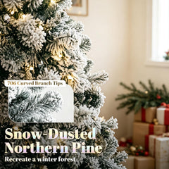 6 ft Pre-Lit Snow-Flocked Northern Pine Christmas Tree