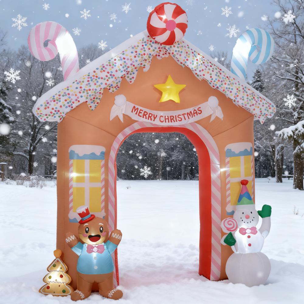 10-Foot Christmas Inflatable Gingerbread House Archway with LED Lights, White
