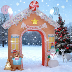 10-Foot Christmas Inflatable Gingerbread House Archway with LED Lights, White