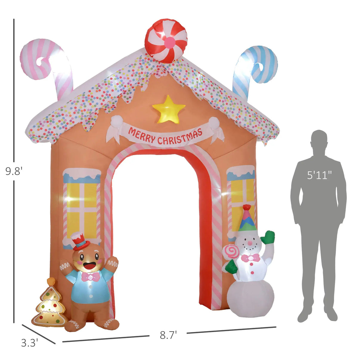 10-Foot Christmas Inflatable Gingerbread House Archway with LED Lights, White