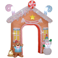 10-Foot Christmas Inflatable Gingerbread House Archway with LED Lights, White
