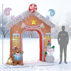 10-Foot Christmas Inflatable Gingerbread House Archway with LED Lights, White