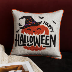 Embroidered Halloween Pumpkin Accent Pillow