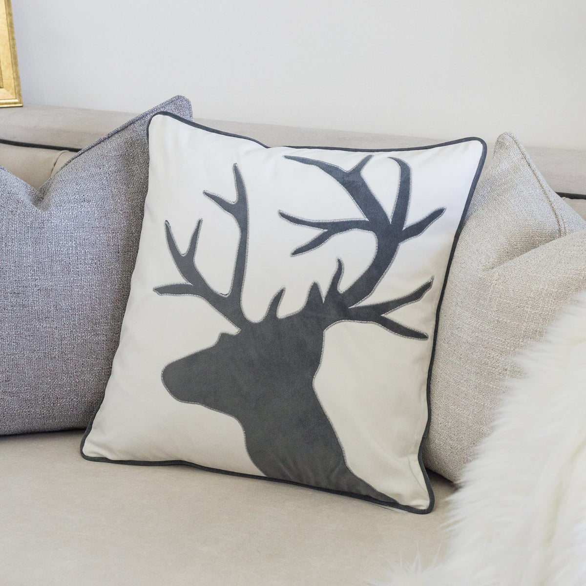 Holiday Reindeer Velvet Accent Pillow 20x20 with Festive Reindeer Design – Multiple Colors