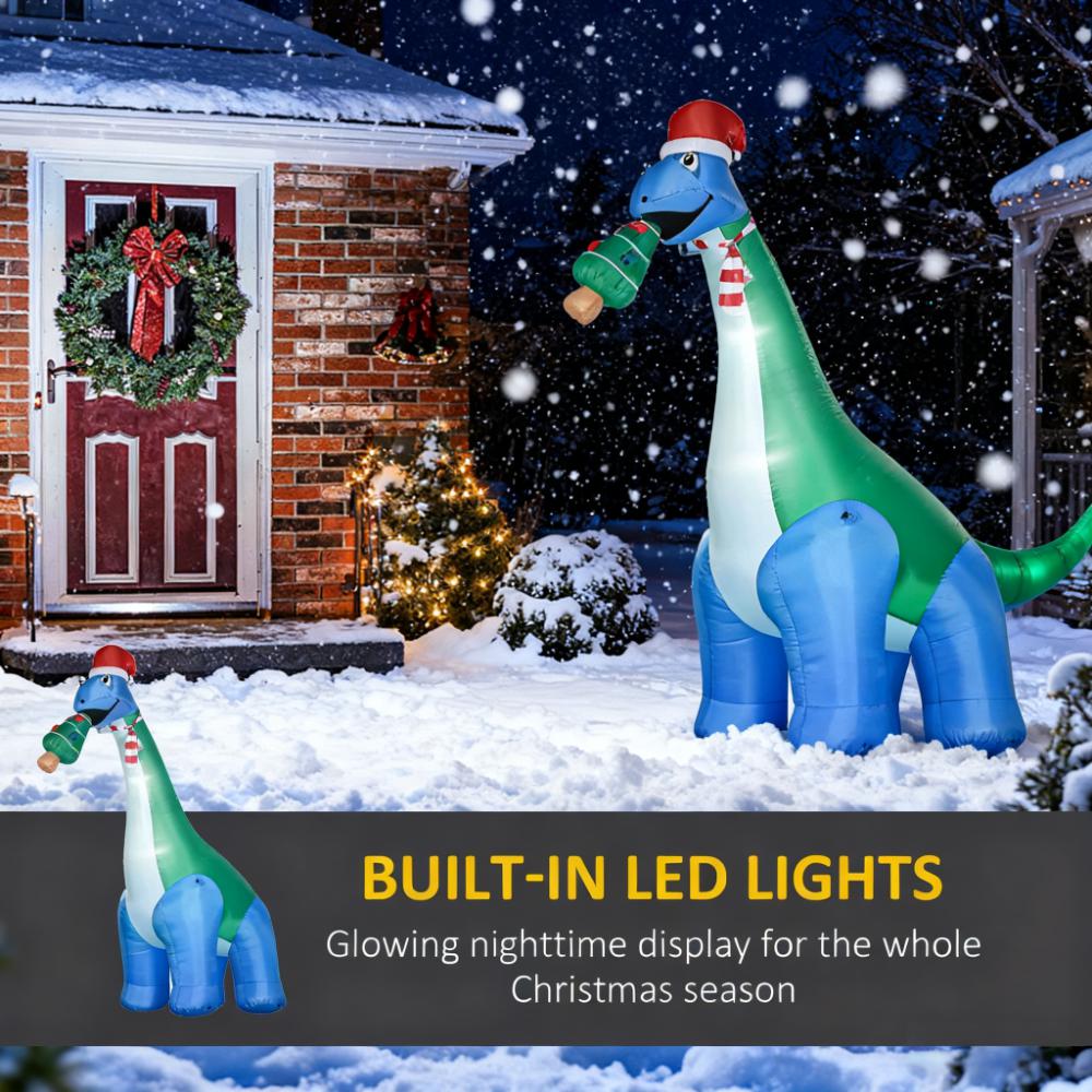 11-Foot Inflatable Christmas Dinosaur with LED Lights, White