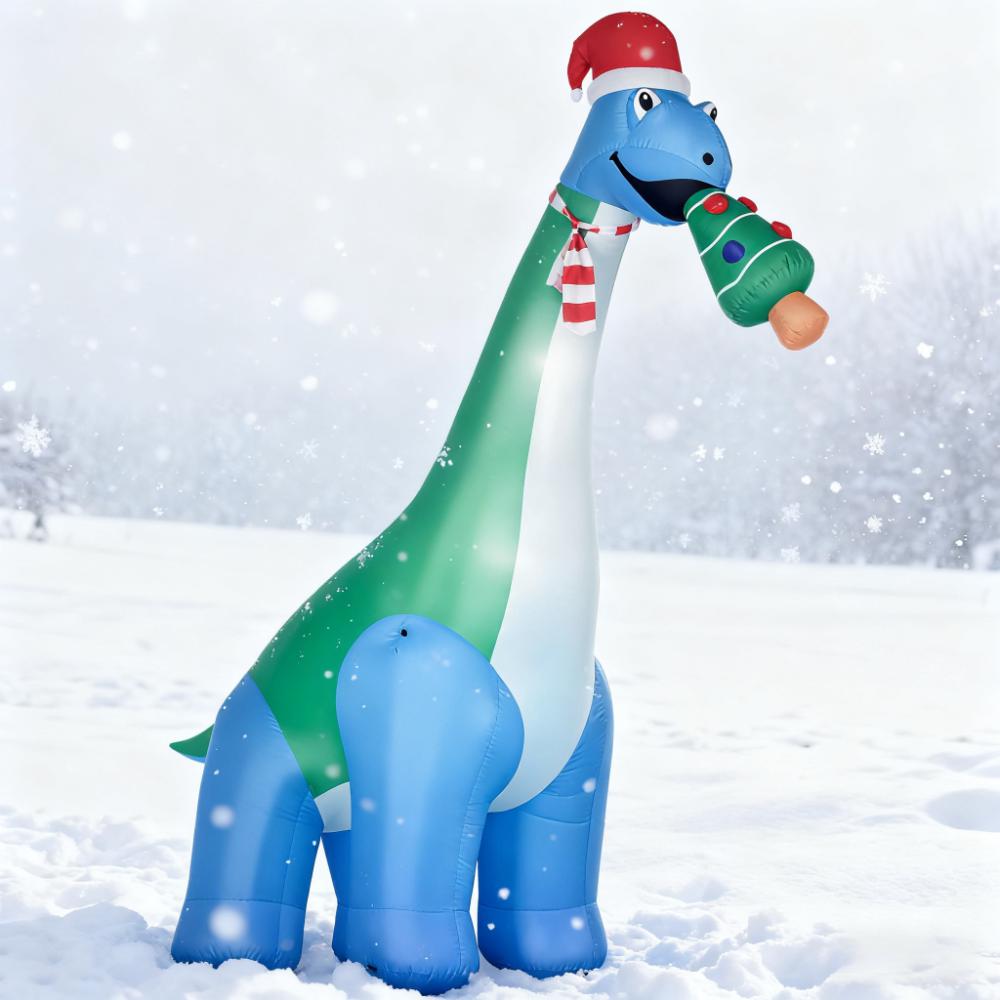 11-Foot Inflatable Christmas Dinosaur with LED Lights, White
