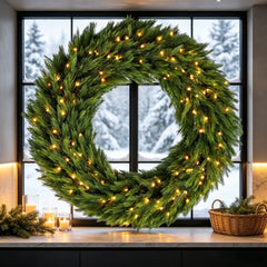 48in Pre-Lit Norwegian Spruce Christmas Wreath with 150 LED Lights - Green
