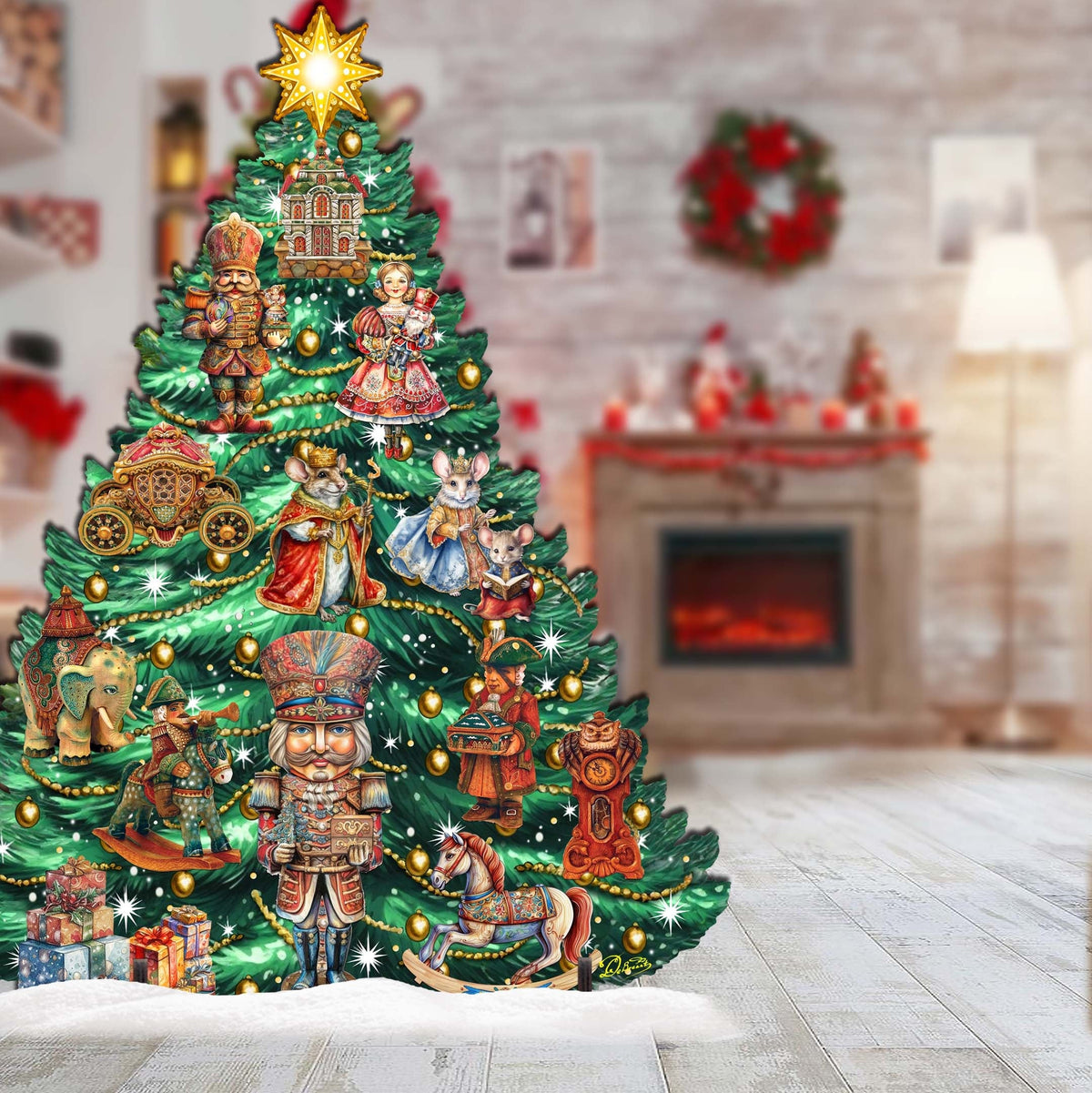 Nutcracker-Themed Christmas Tree Outdoor Indoor Decor Wooden Christmas Decoration by G. Debrekht Christmas Decor - 8191501F