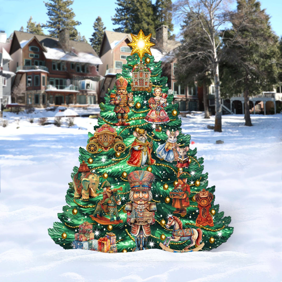 Nutcracker-Themed Christmas Tree Outdoor Indoor Decor Wooden Christmas Decoration by G. Debrekht Christmas Decor