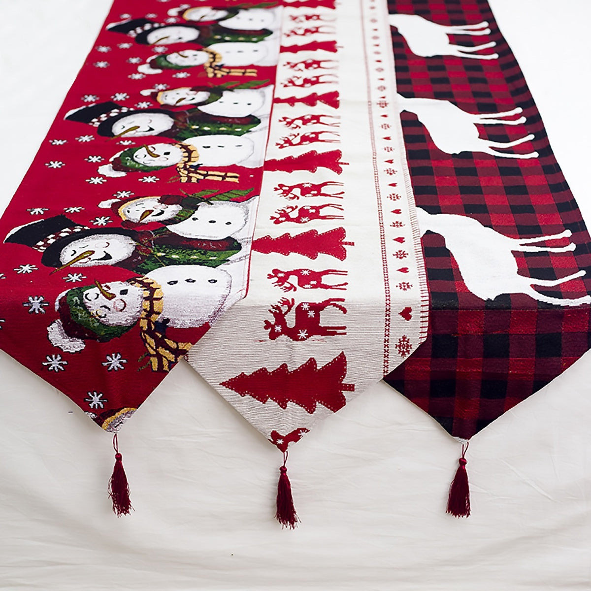 Christmas Elk Snowman Table Runner Decor