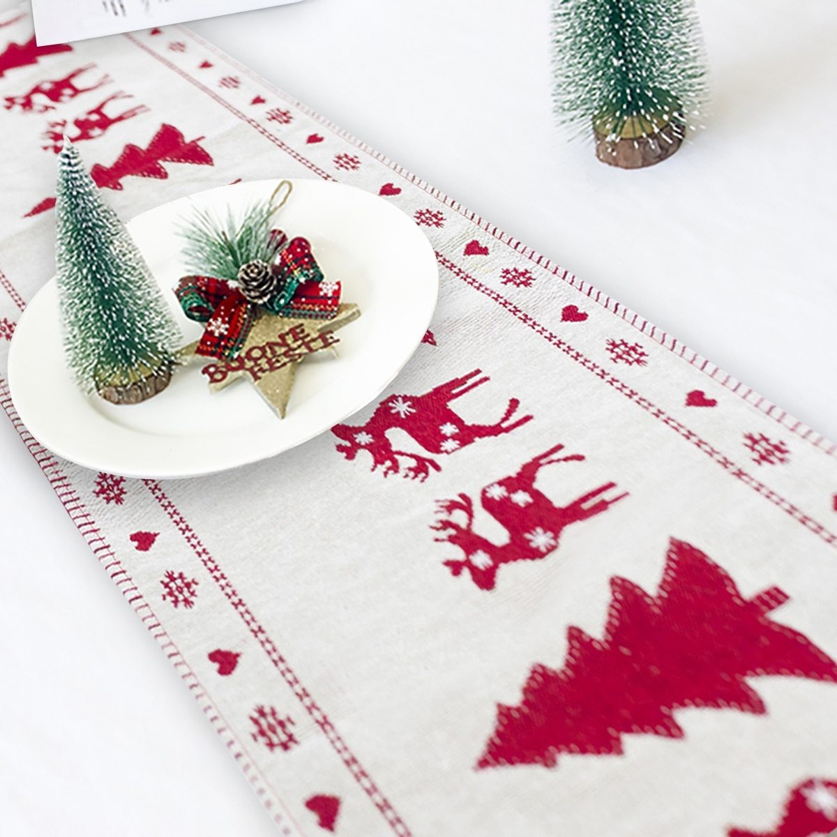 Christmas Elk Snowman Table Runner Decor