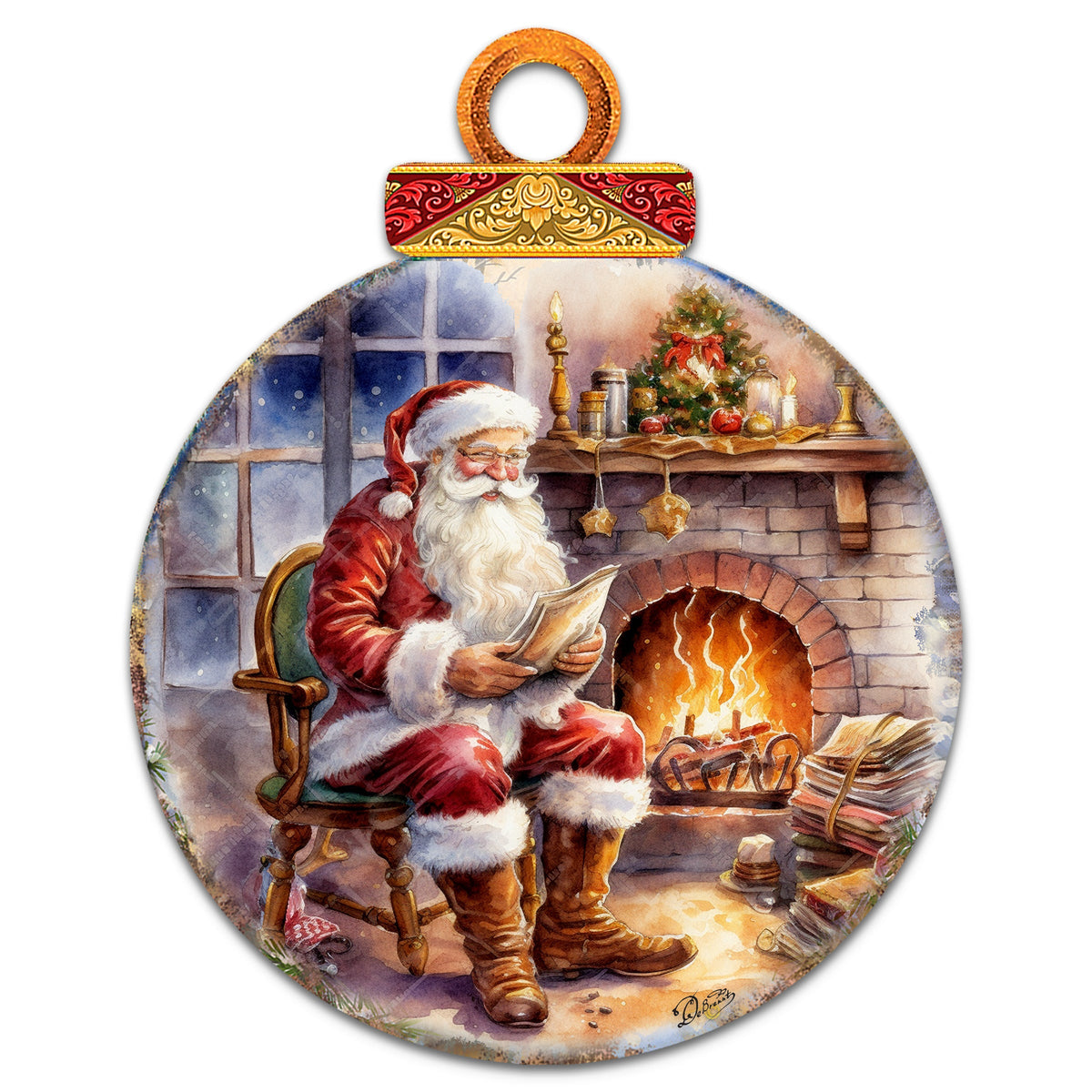 Santa at the Fireplace Wreath Holiday Door Decor by G. Debrekht - Christmas Santa Snowman Decor - 8611089-2H