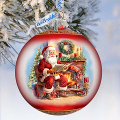 Santas Cozy Audit Lg Glass Ornament by G.Debrekht - Christmas Santa Snowman Decor - 73957