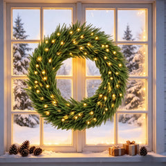 36-Inch Pre-Lit Christmas Wreath with Warm White Lights - Green
