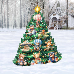 Teddy Bear-Themed Christmas Tree Outdoor Indoor Decor Wooden Christmas Decoration by G. Debrekht Christmas Decor - 8191508F