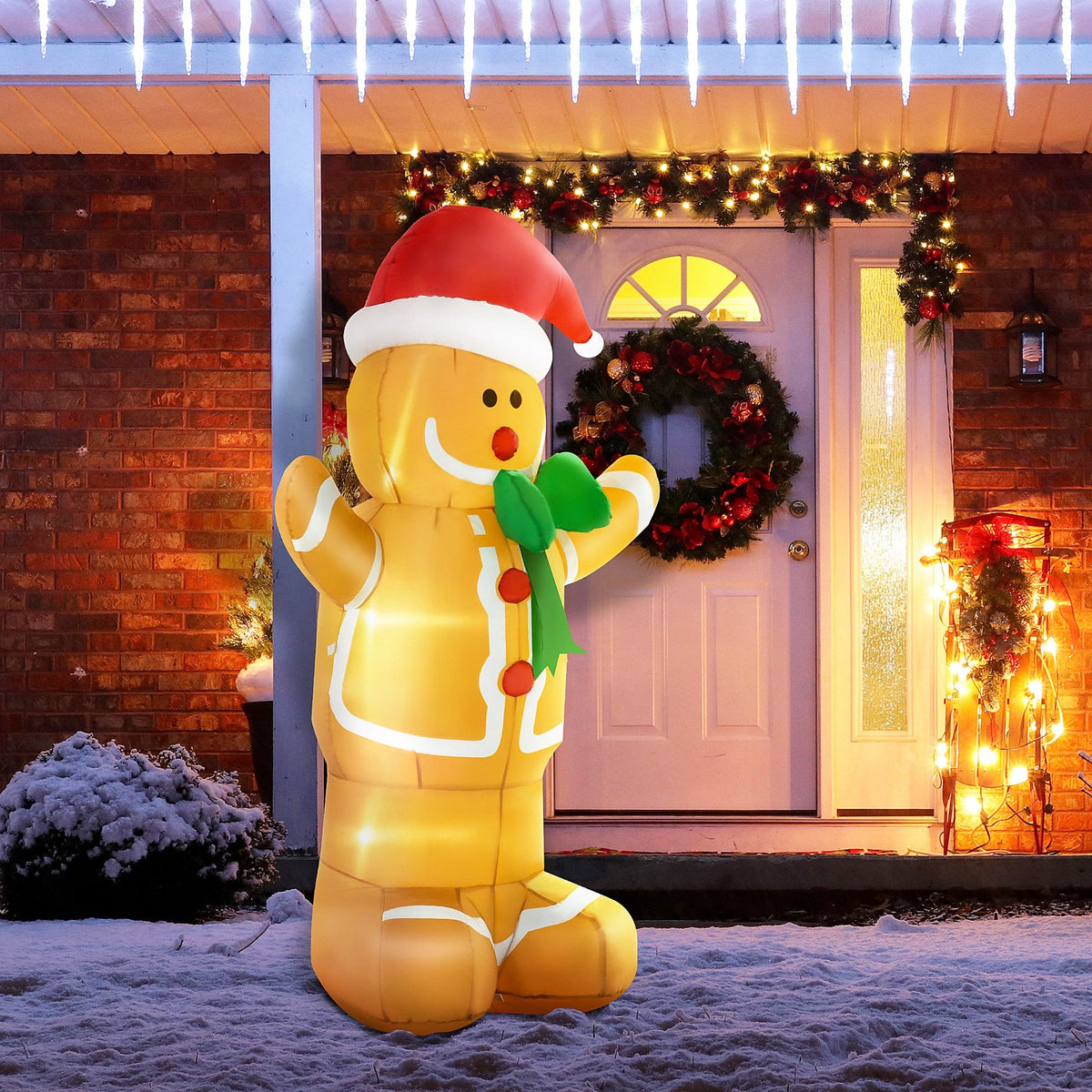 6ft Inflatable Gingerbread Man with LED Lights - Christmas Yard Decoration