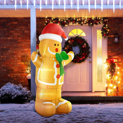 6ft Inflatable Gingerbread Man with LED Lights - Christmas Yard Decoration
