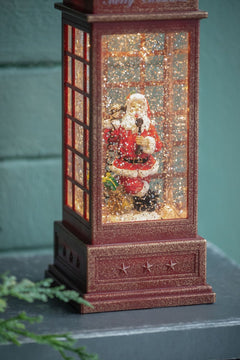 Christmas Lighted Water Spinning Phone Booth with Santa On Phone - Red & White
