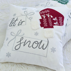Let It Snow Christmas Throw Pillow with Embroidered Holiday Design - Green or Red