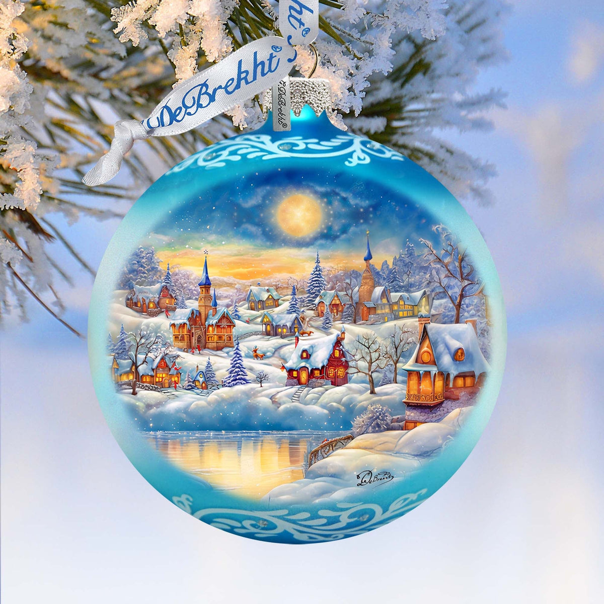 Magic Winter Village Ball Glass Ornament by G. Debrekht - Christmas Santa Snowman Decor