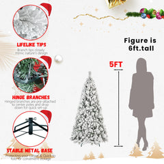 6FT Flocked Christmas Tree with 350 Warm LED Lights - Snowy Finish