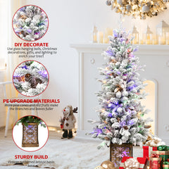 4FT Flocked Christmas Tree with Multicolour LED Lights - Multicolour