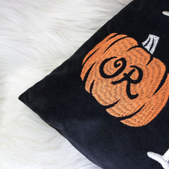 Halloween Lumbar Pillow – Embroidered ‘Trick or Treat’ Black Cushion with Insert