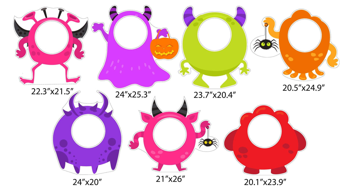 Cute Halloween Monsters Photo Prop Cut Out Yard Cards – Monster Stand-In Yard Decorations with H-Frame Stakes